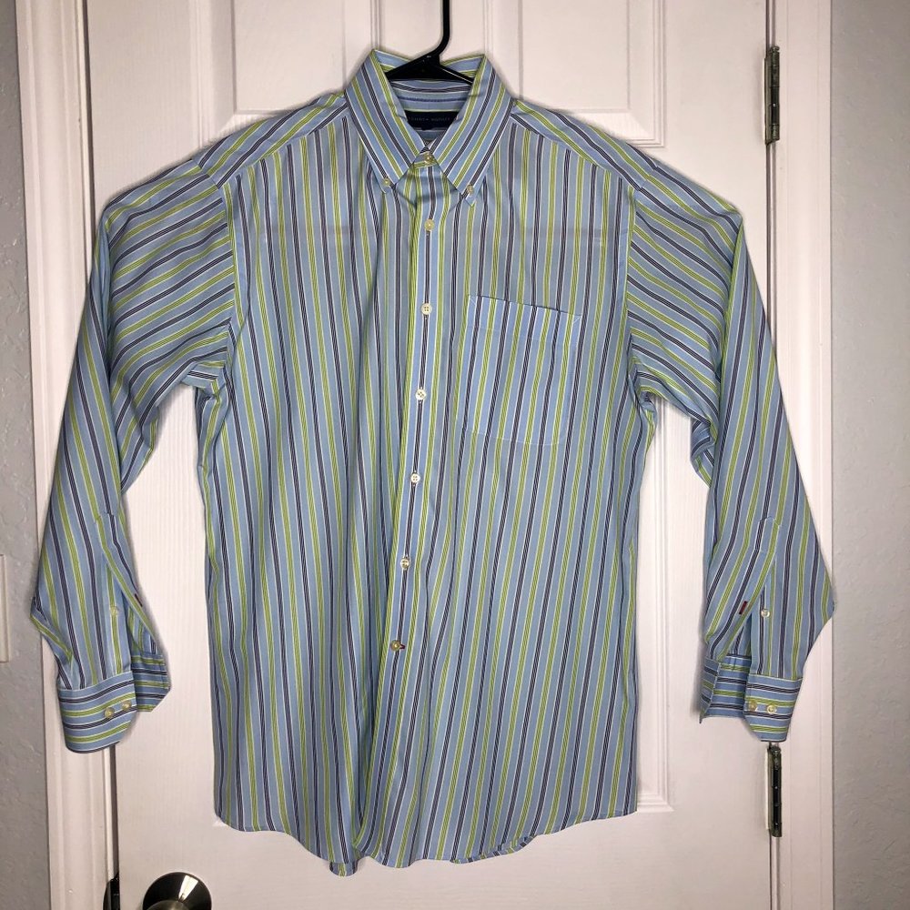 Tommy Hilfiger Size M Blue Striped Dress Shirt